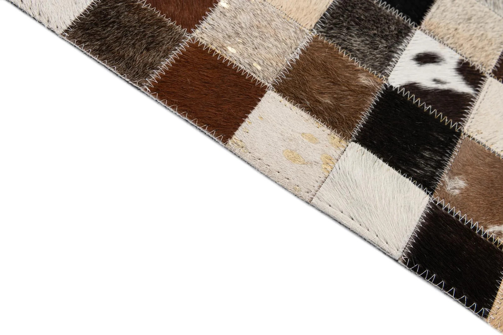 Genuine Cowhide Patchwork Rug Brown Beige Black Leather Area Rug Handmade