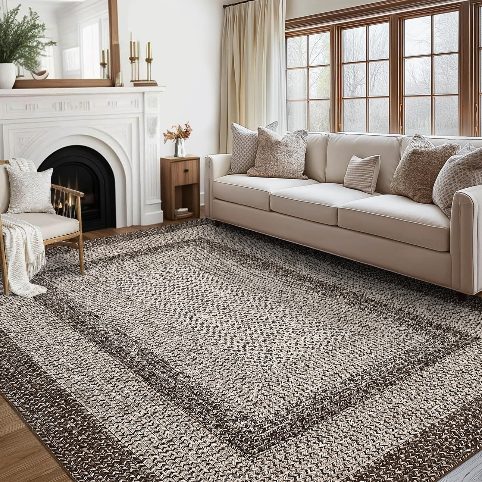 RUGSREAL 8×10 Washable Area Rug for Living Room with Rubber Backing Boho Rug …