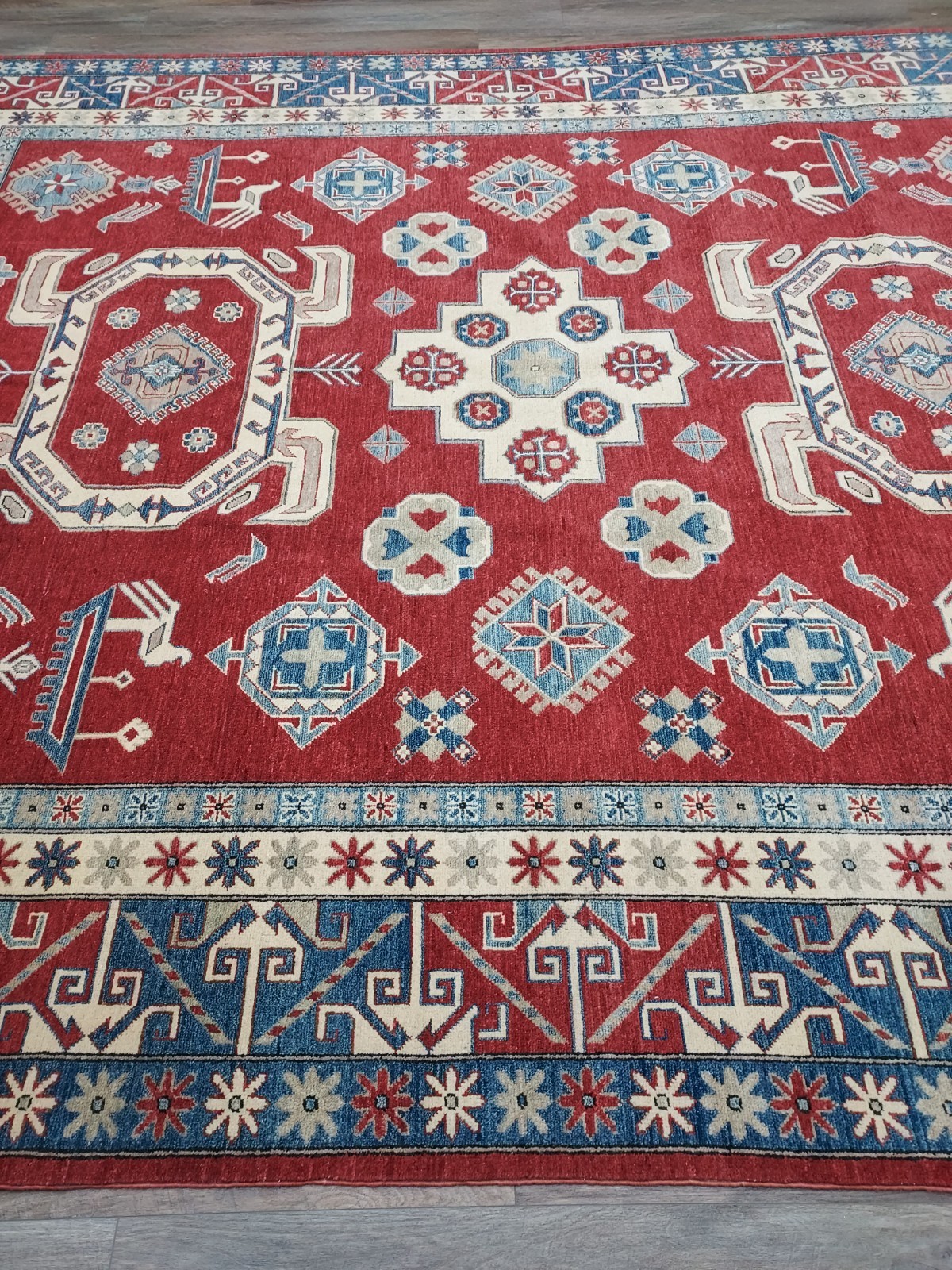Anatolian Turkish Rug Geometric Kazak HandMade Anatolian Tribal Rug, 9×11.5Ft