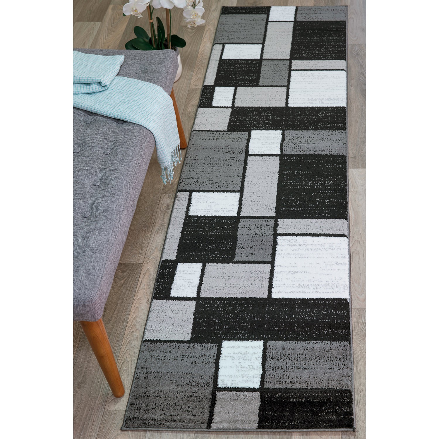 Rugs Runners Contemporary Modern Boxed Color Block Hallway Rug Runner Rugs 2×7