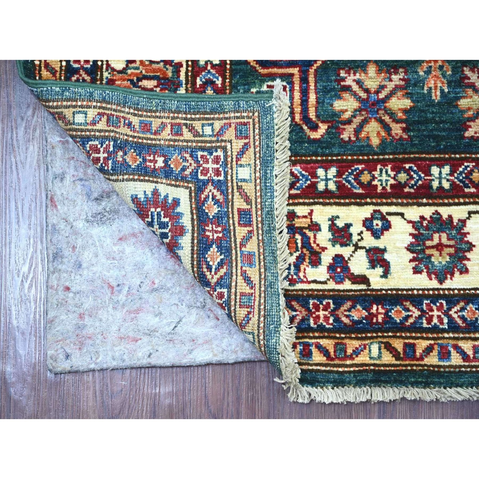 3’1″x5’1″ Green Afghan Super Kazak Medallions Design Hand Knotted Wool Rug 21472