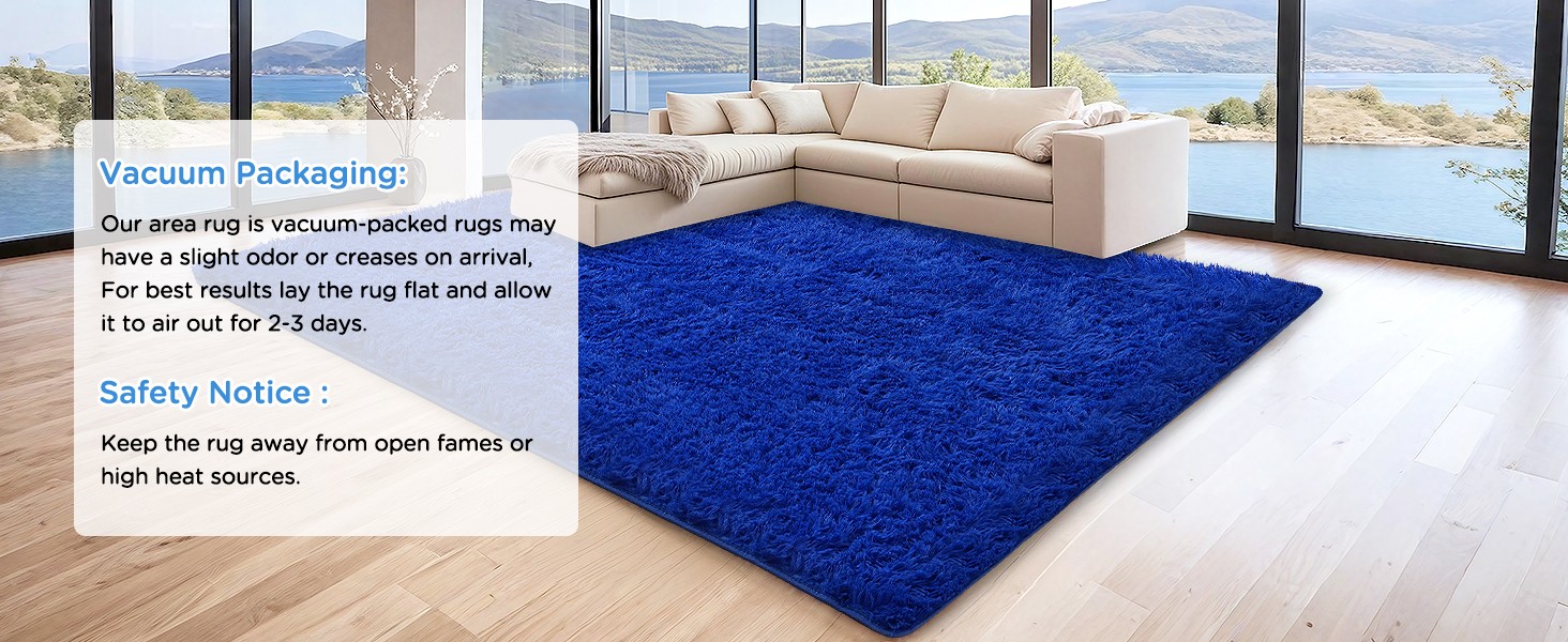 Blue Shag Area Rug for Bedroom, 4×6 Fluffy Shaggy Rugs for Living Room Boys Kids