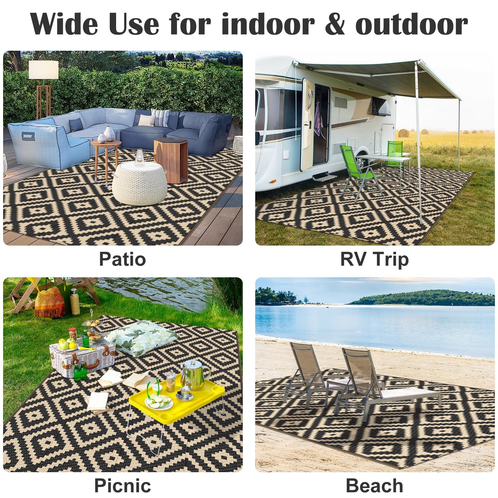Waterproof Outdoor Rug 5×8 Ft Outdoor Plastic Straw Rug Reversible Patio Rug …