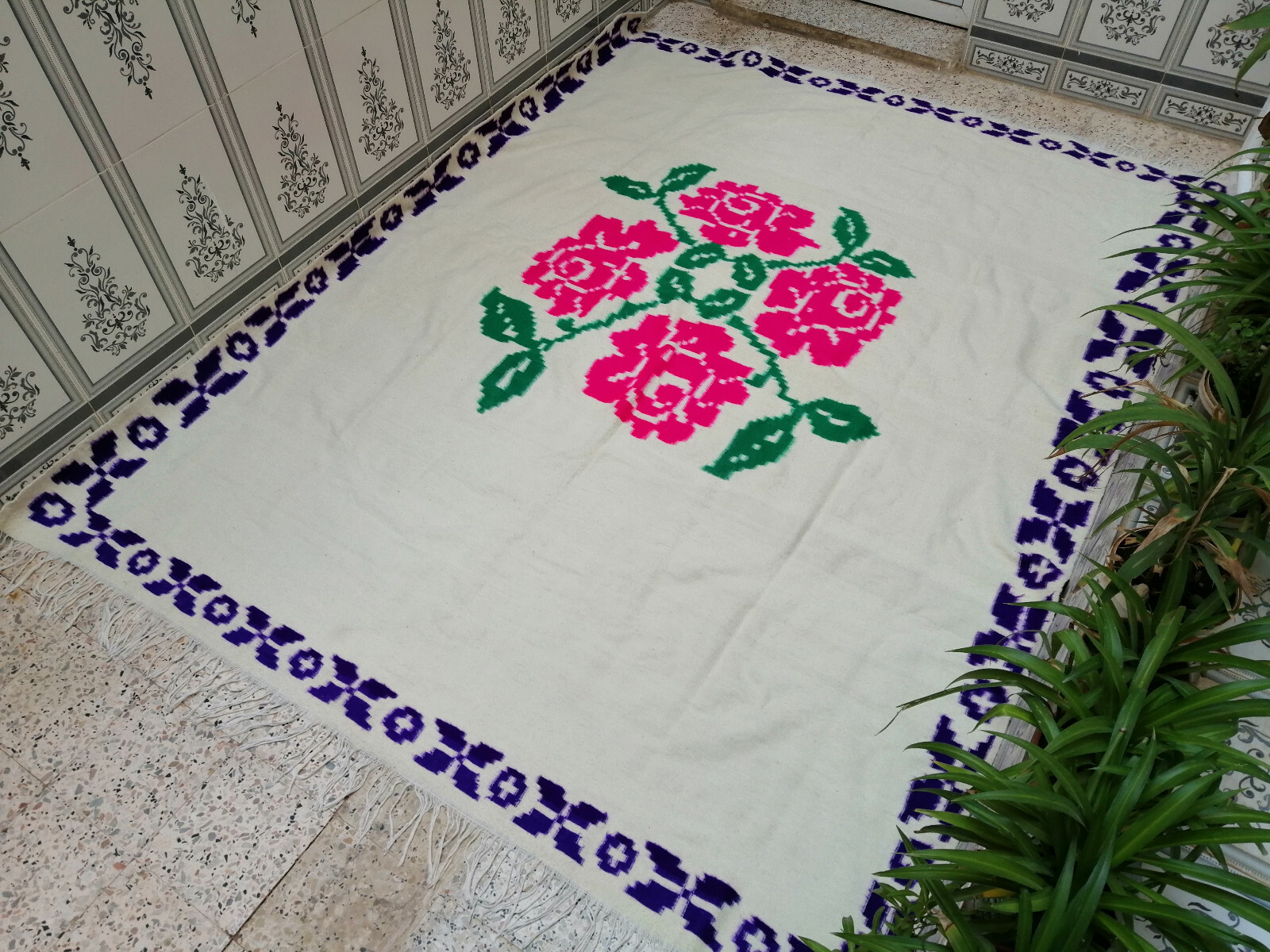 Moroccan Handmade Wool Rug Berber Tribal Vintage Floral Carpet 6.95 x 8.75