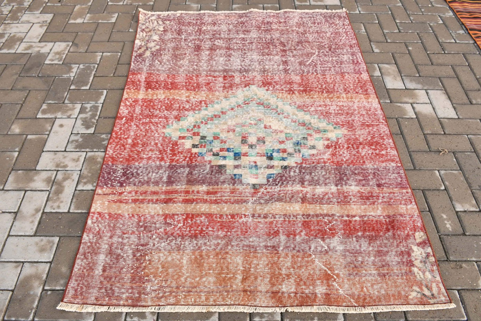Vintage Rug, 4,2×5,8 ft Area Rug, Red Brown Wool Rug