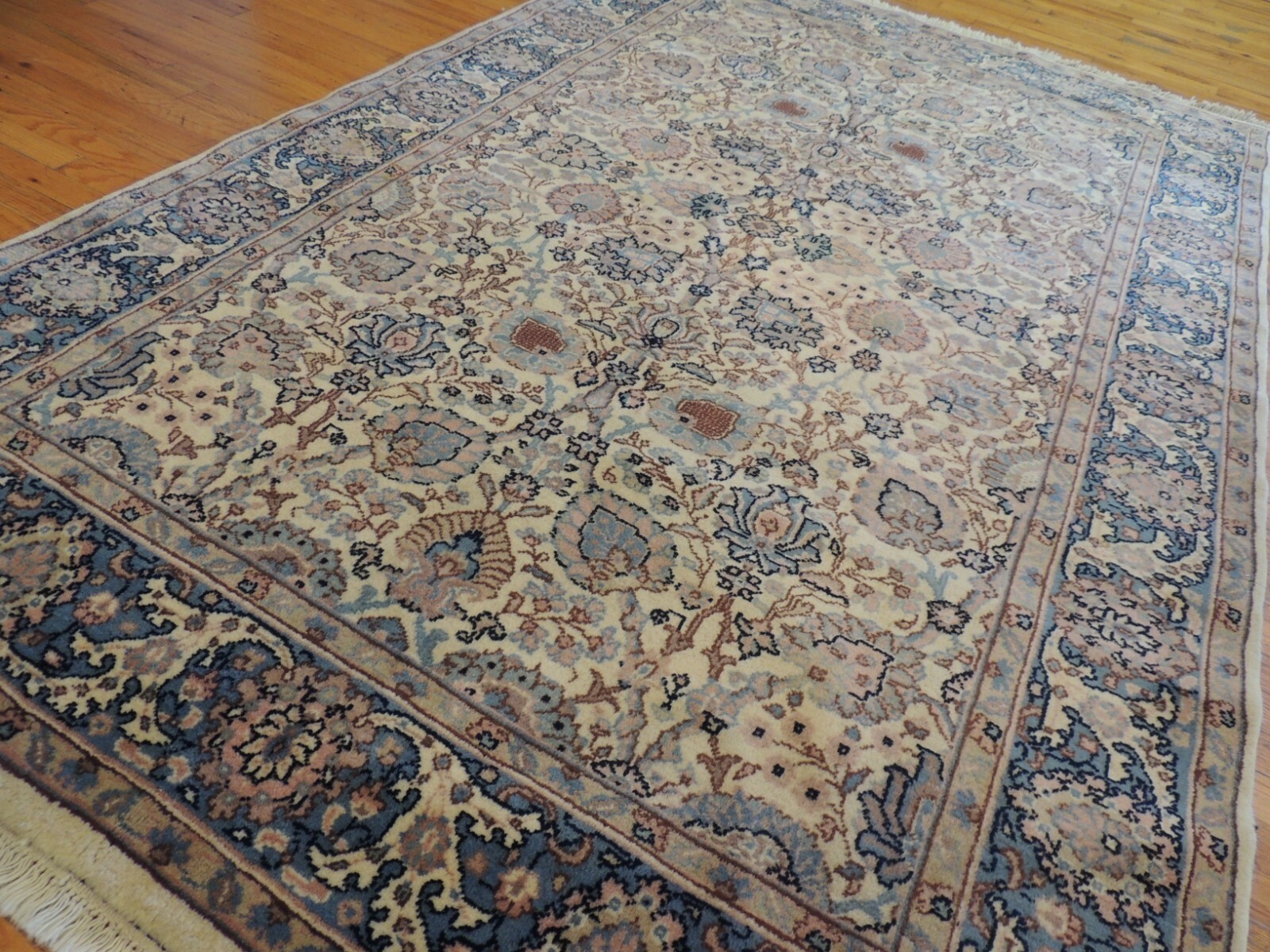 6×9 Romanian Oriental Area rug wool Ivory Blue Pink Navy All-Over pattern