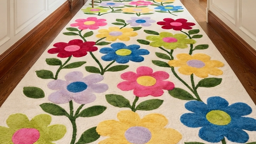 Hand Tufted Wool Floral Area Rug | Colorful Flower Handmade Modern Kids Rug