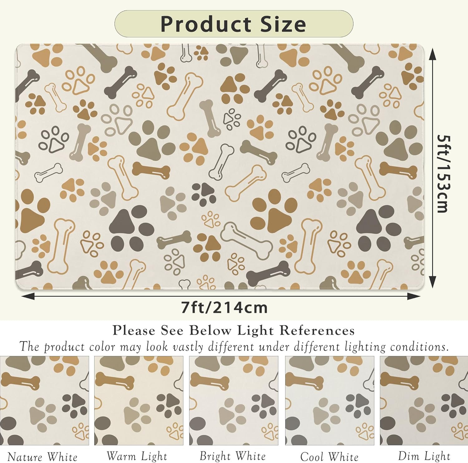 Washable 5×7 Paw Print Area Rug for Living Room & Nursery Decor