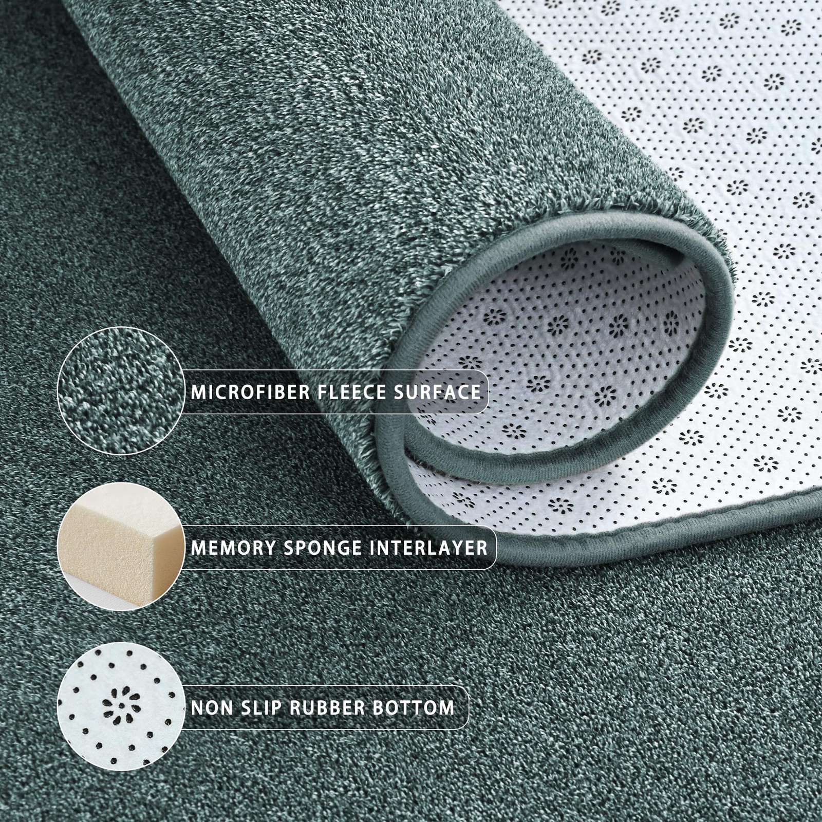 Area Rug 7×10 Grey Green Soft Memory Foam Washable Non-Slip – Living Room