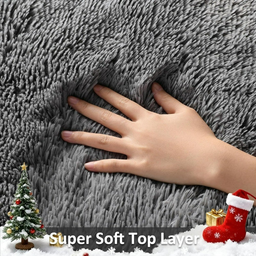 Soft Grey Fluffy Non-Slip Small Area Rug 2×3 Indoor Entryway Mat for Bedroom