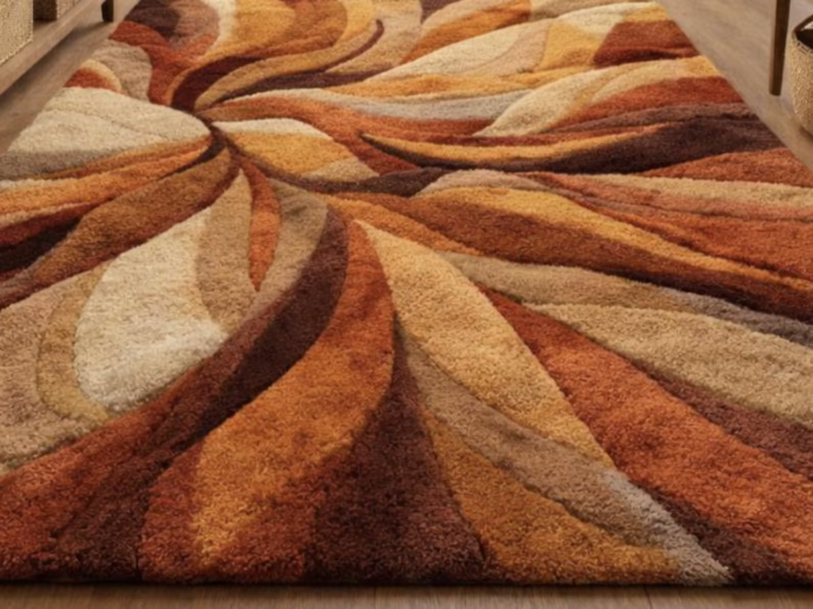 Modern Abstract Swirl Shag Rug – Hand Tufted High Pile Area Carpet in Warm Earth
