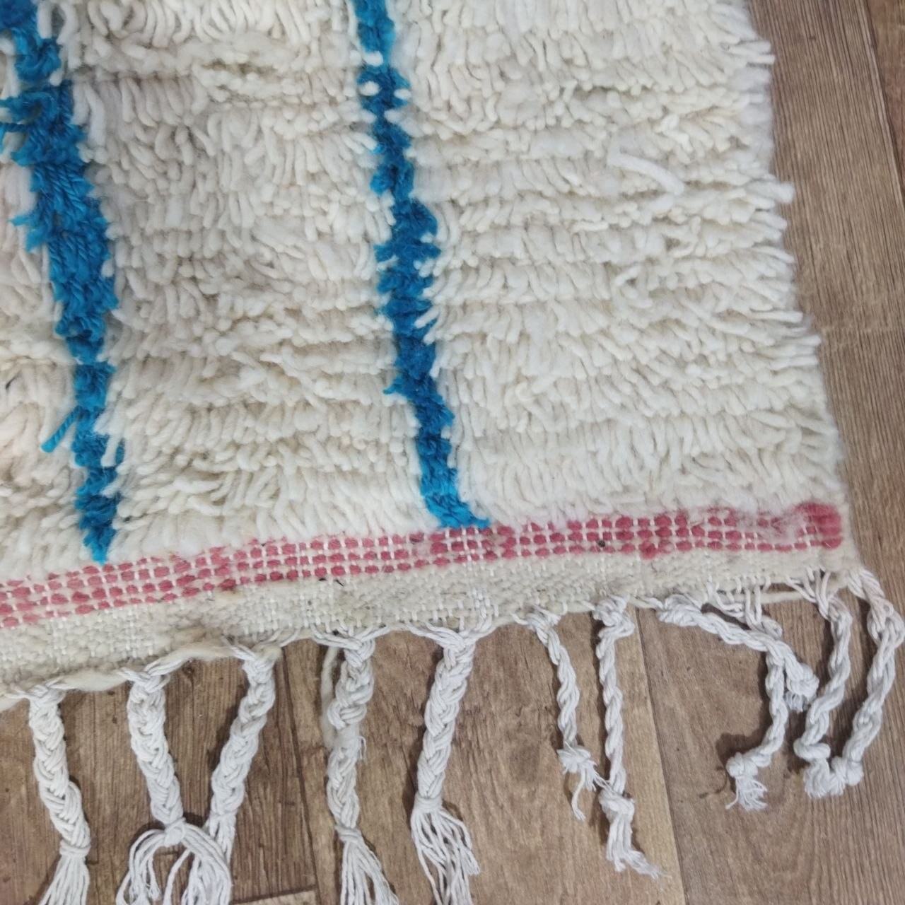 6’2×9’8 ft Moroccan Handmade Wool Rug Authentic Berber Hallway Blue White Rug