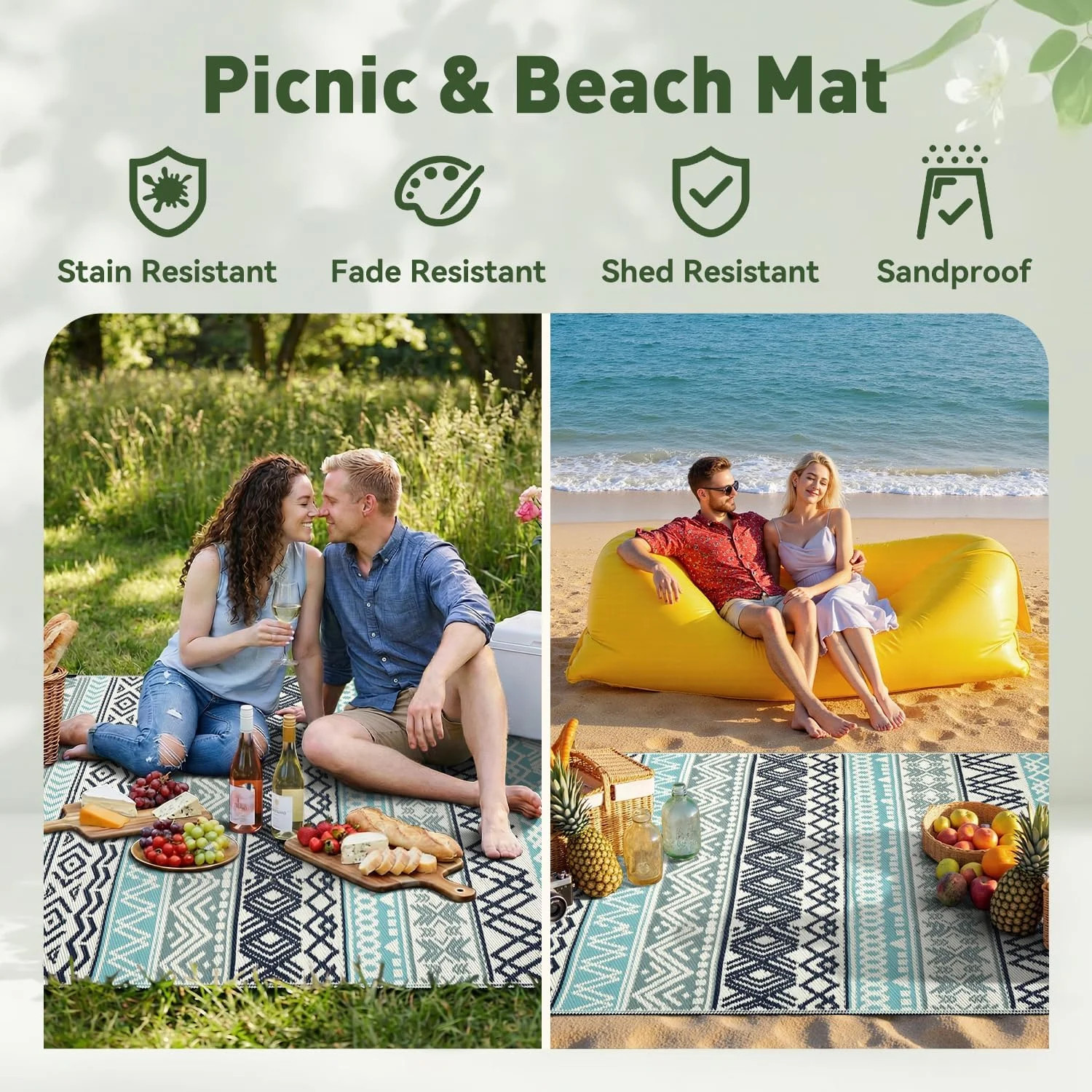MontVoo Outdoor Rug Carpet Waterproof-Patio Rug Mat 5×8 Reversible RV Outdoor Ca