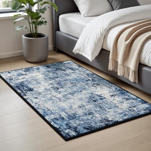 2×3 Entrance Rugs, Washable Navy Blue Dark Entry Small Rug | Stain-Resistant;