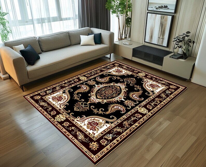 Machine washable rug, Non-slip bedroom rug, Diningroom rugs for under table, Lar
