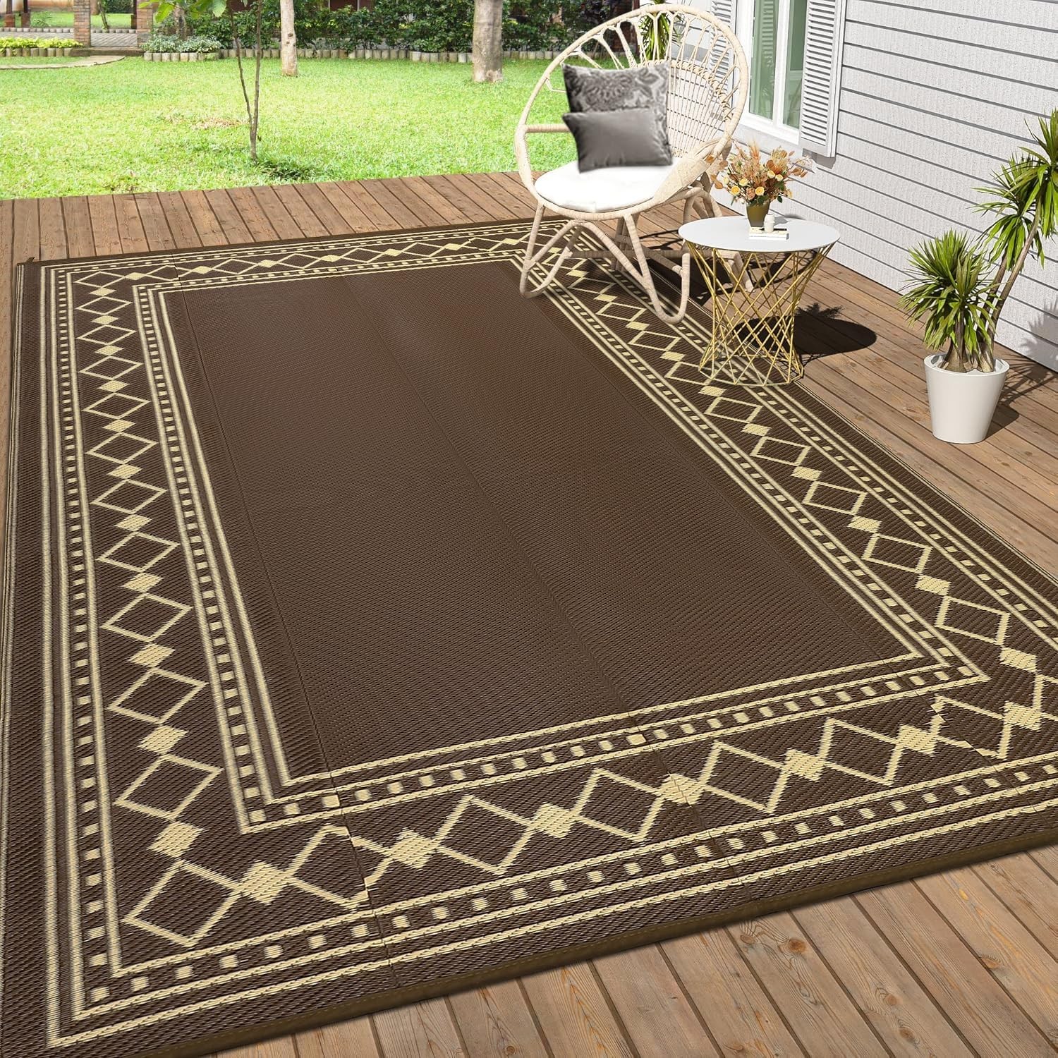 9x12ft Outdoor Rug Plastic Straw Reversible Carpet Mat for Patio Camping Deck