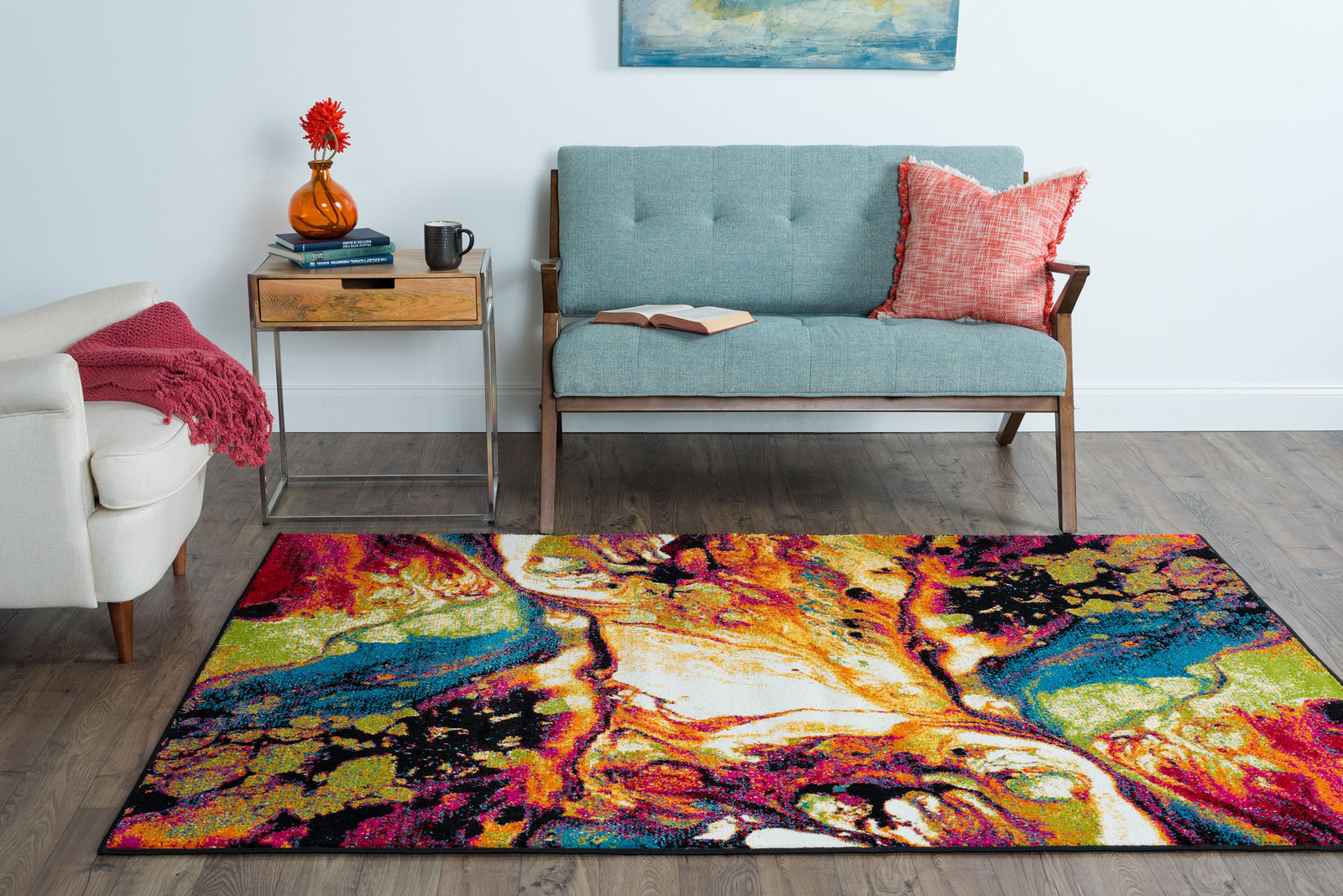 Multi-Color Waters Waves 8×10 Area Rug Transitional Carpet: Actual 7’10″x10’3″