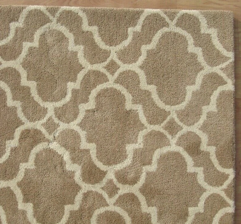 Handmade Scroll Tile Mocha Brown Modern Hand-Tufted 100% NZ Wool Area Rug