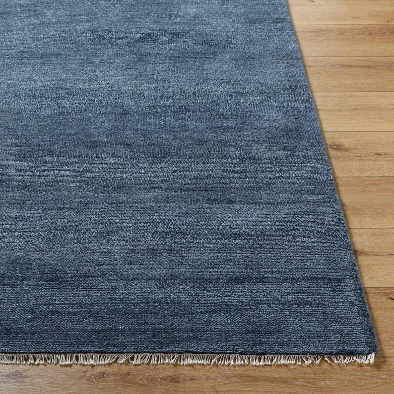 Navy Blue Hand Knotted Oushak Wool Area Rug, Solid Modern Minimalist Design