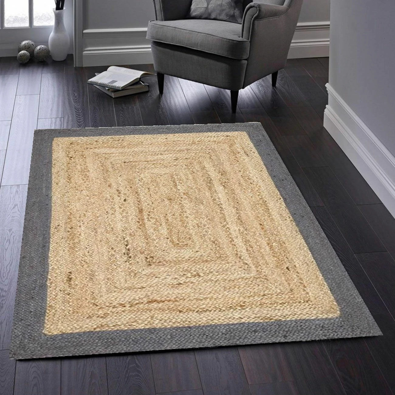 New Rug 100% Natural Jute Braided Style Carpet rustic look Modern Area Rug