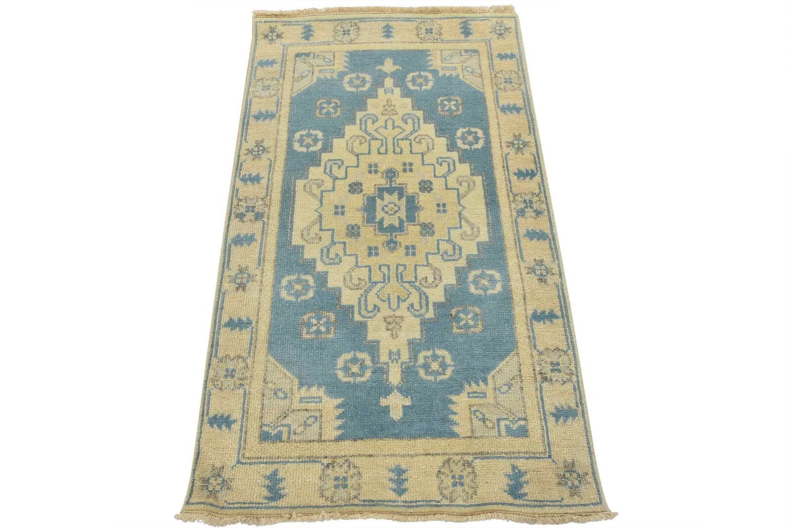 Geometric Anatolia 2’11” x 5’1” Blue Wool Hand-Knotted Oriental Rug