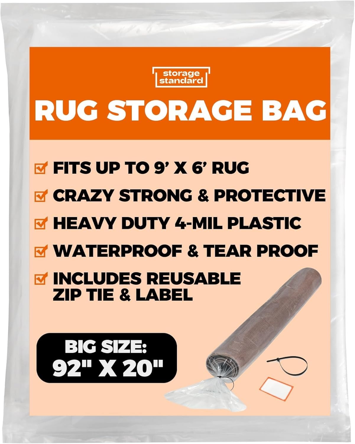 Heavy Duty Rug Storage Bag – Reusable Rug Shipping Bag, Waterproof Plastic Ru…
