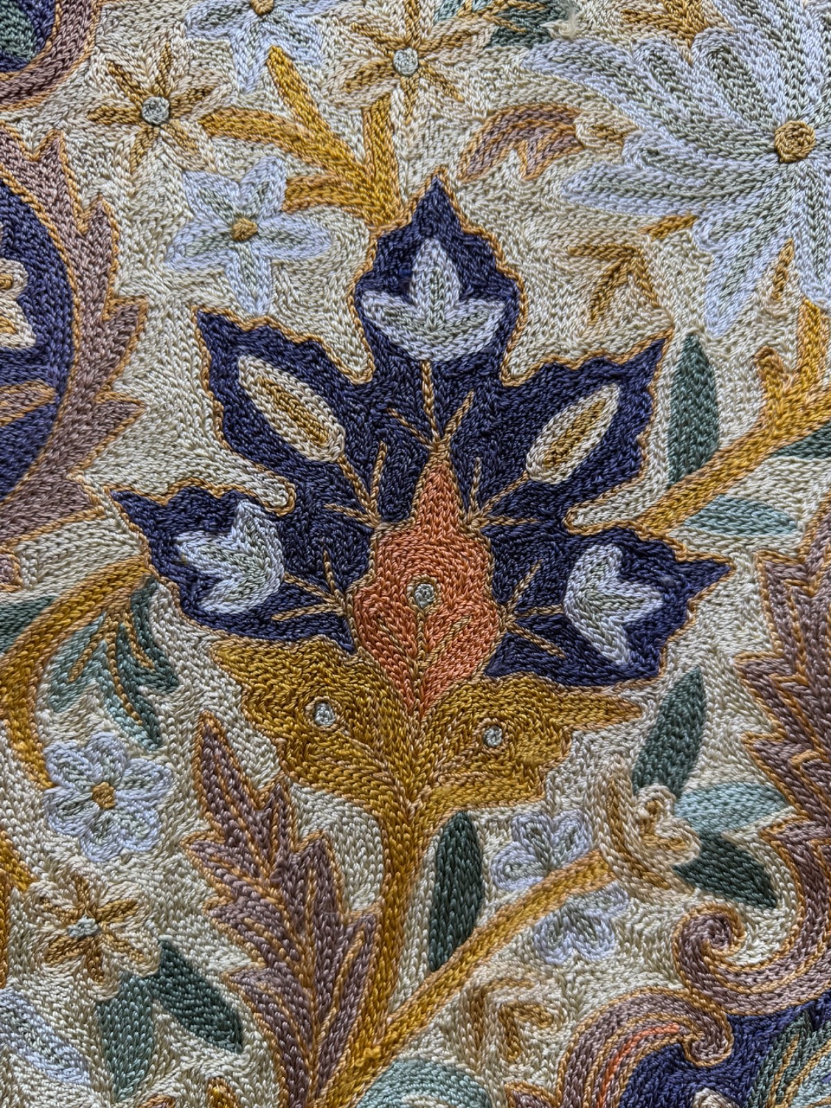 Vintage Beautiful Hand Silk Embroidered Kashmiri Chain Stitch Rug 140×86 Cm