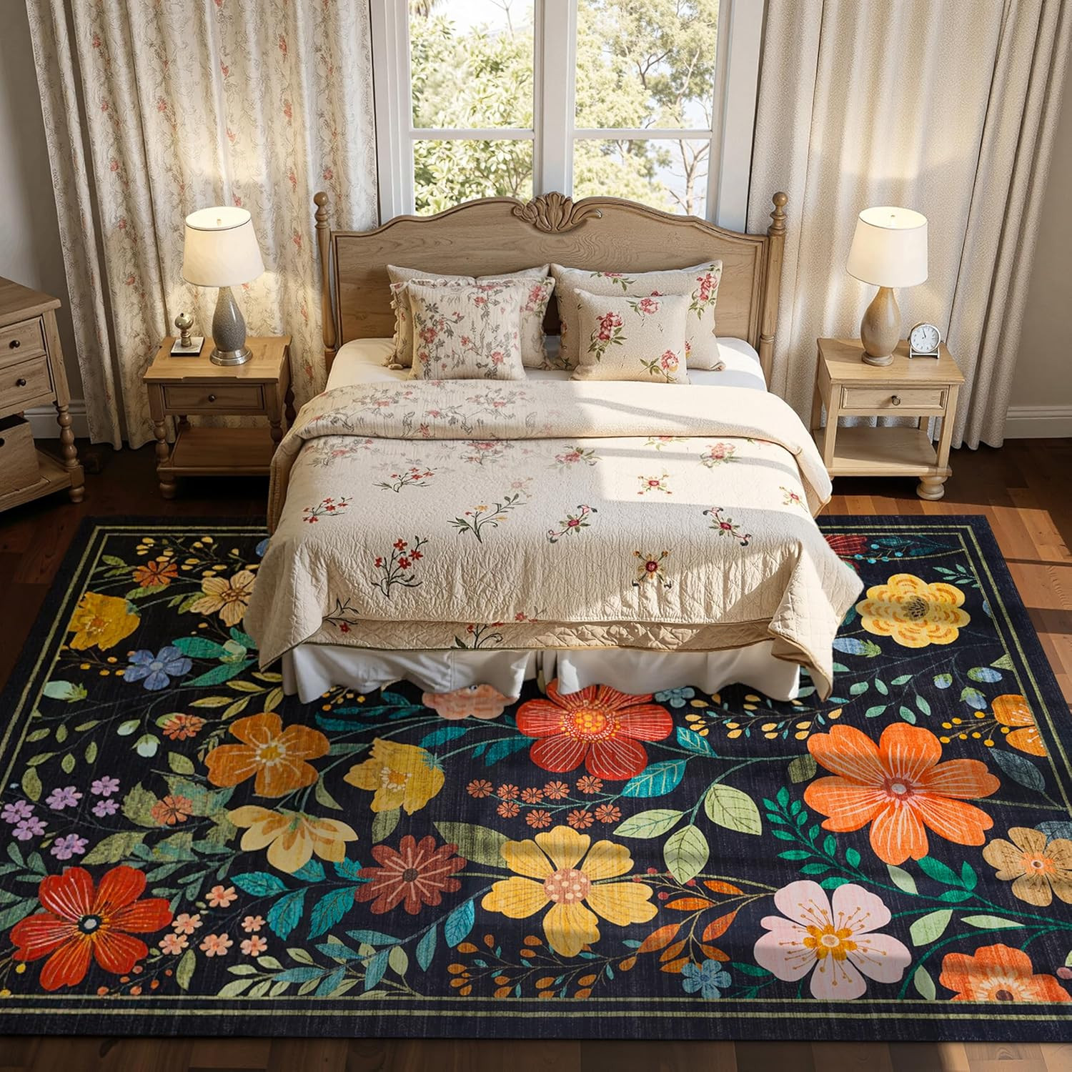 Area Rugs Floral, Non-Slip Machine Washable Wear-Resistant, Ultra Soft for Livin