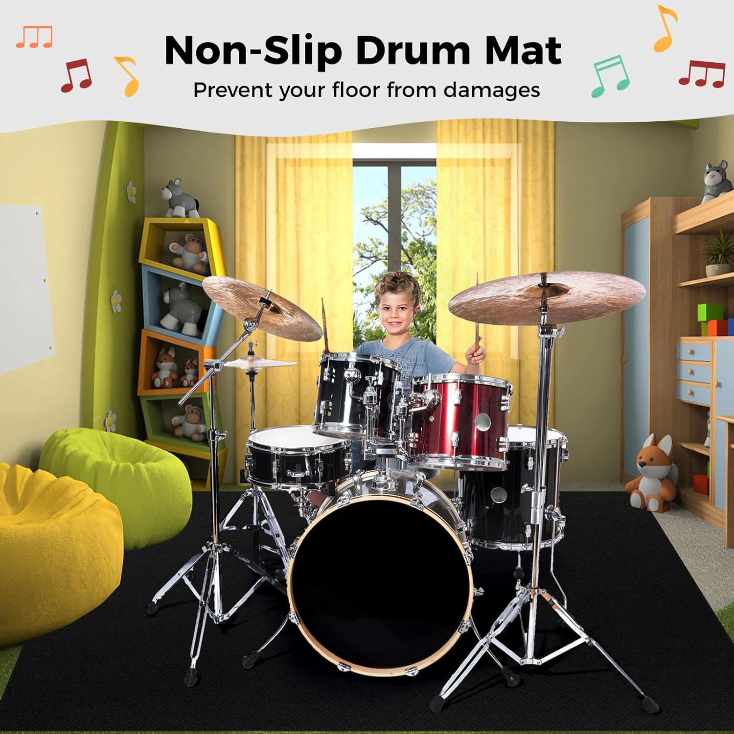 Non-Slip 6X5 Ft Drum Rug – Soundproof Drum Mat for Musicians