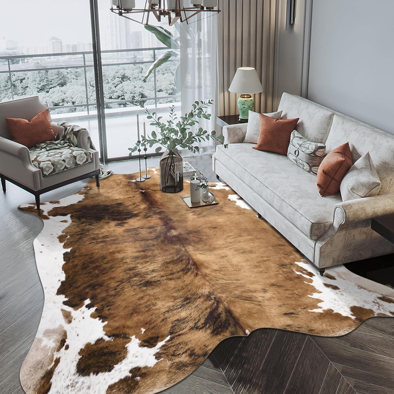 Luxury Faux Cowhide Rug 4.6×5.2 Feet – Western Cow Print Area Rugs for Living