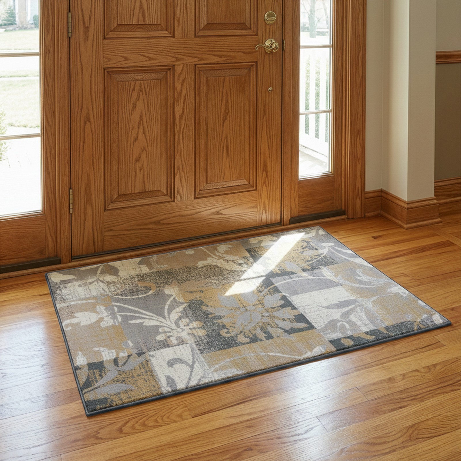 Geometric Patchwork Floral Antistatic Stain Resistant Indoor Area Rug or Runner