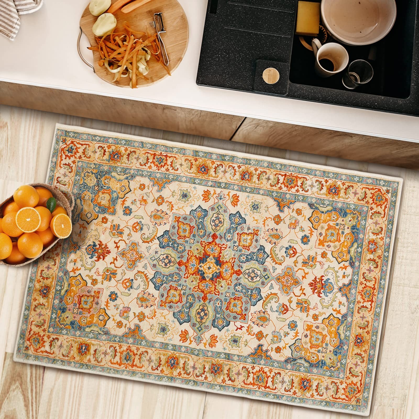 COMSLE Boho Area Rug, 2 x 3 Ft 2′ x 3′ (Rectangular), Terracotta/Royal Blue-1
