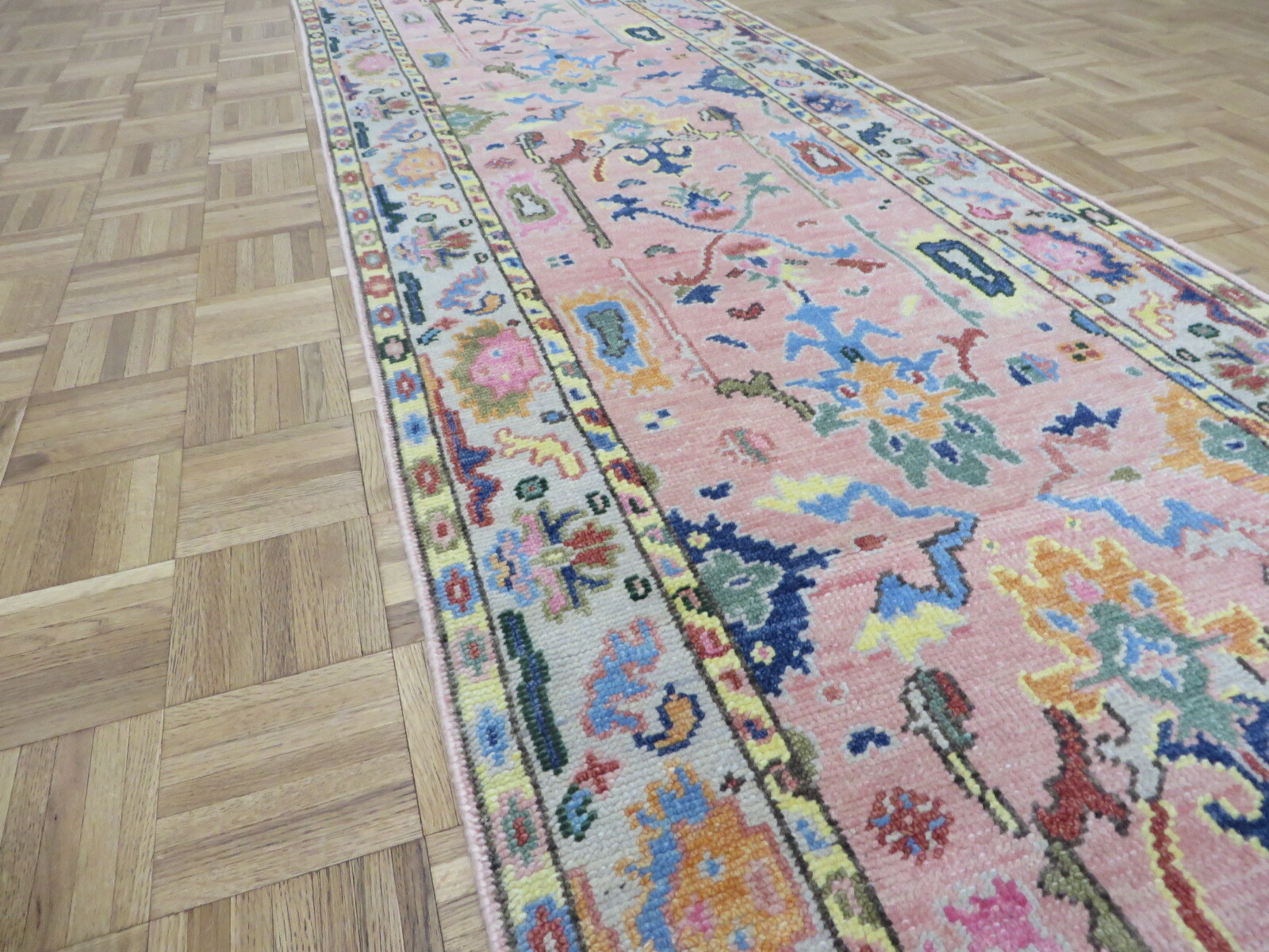 3 x 19’10 Runner Hand Knotted Pink Turkish Oushak Oriental Rug G8572