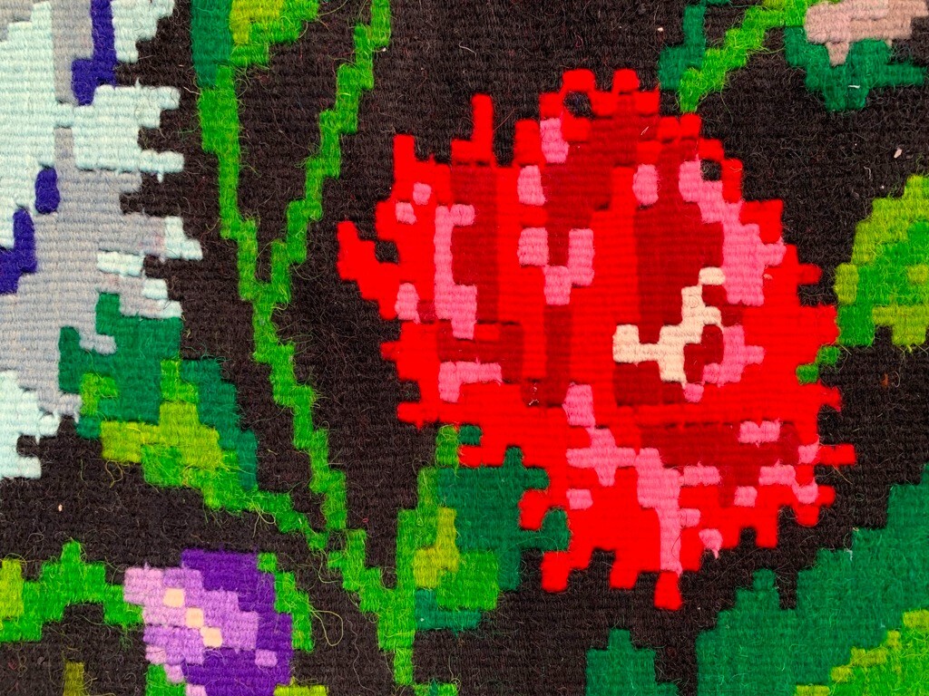 Vintage Handwoven Romanian Bessarabian Rose Kilim Floral Wool Rug 188×150 cm