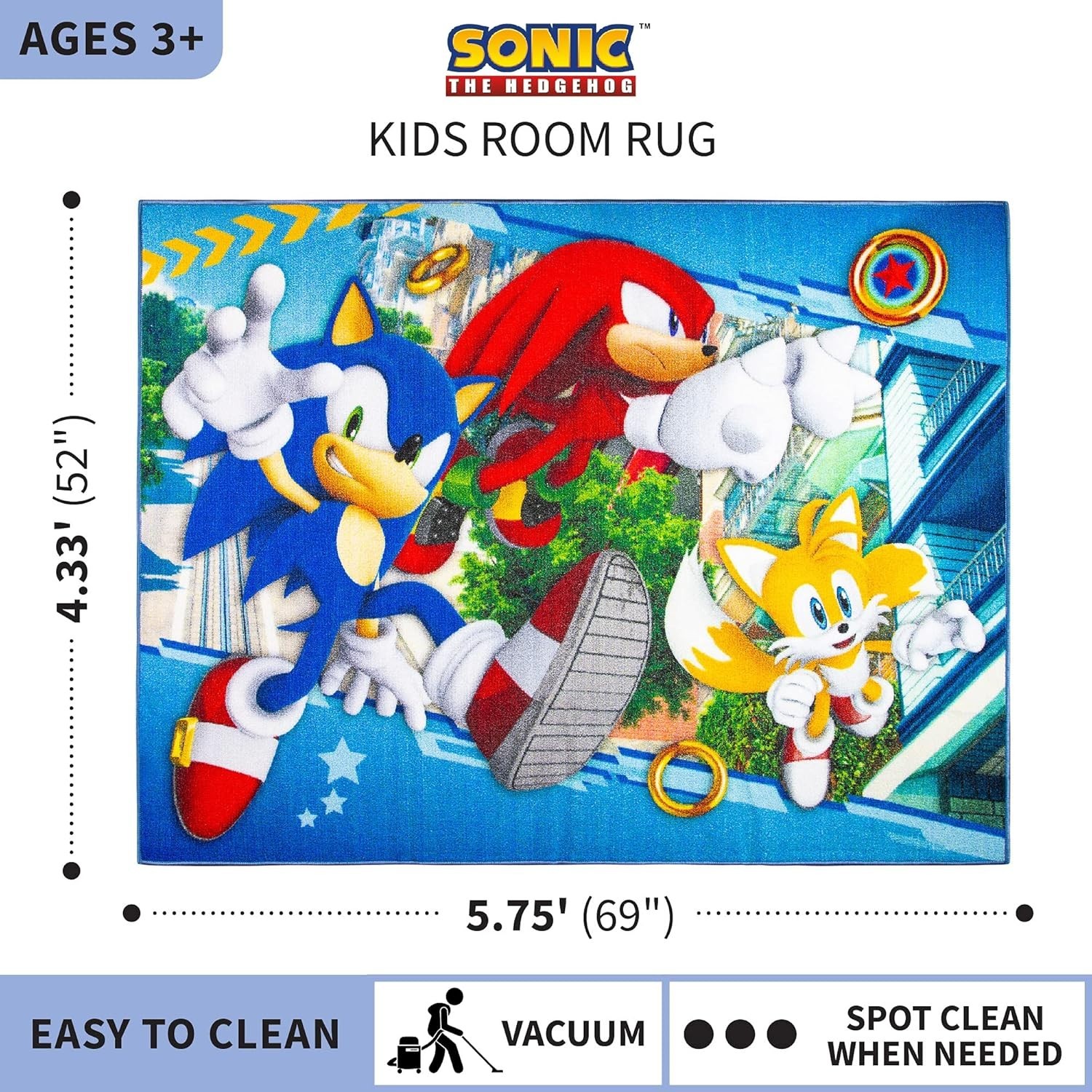 Non-Slip Sonic The Hedgehog Area Rug, 69x52in – Perfect for Bedrooms & Nurseries