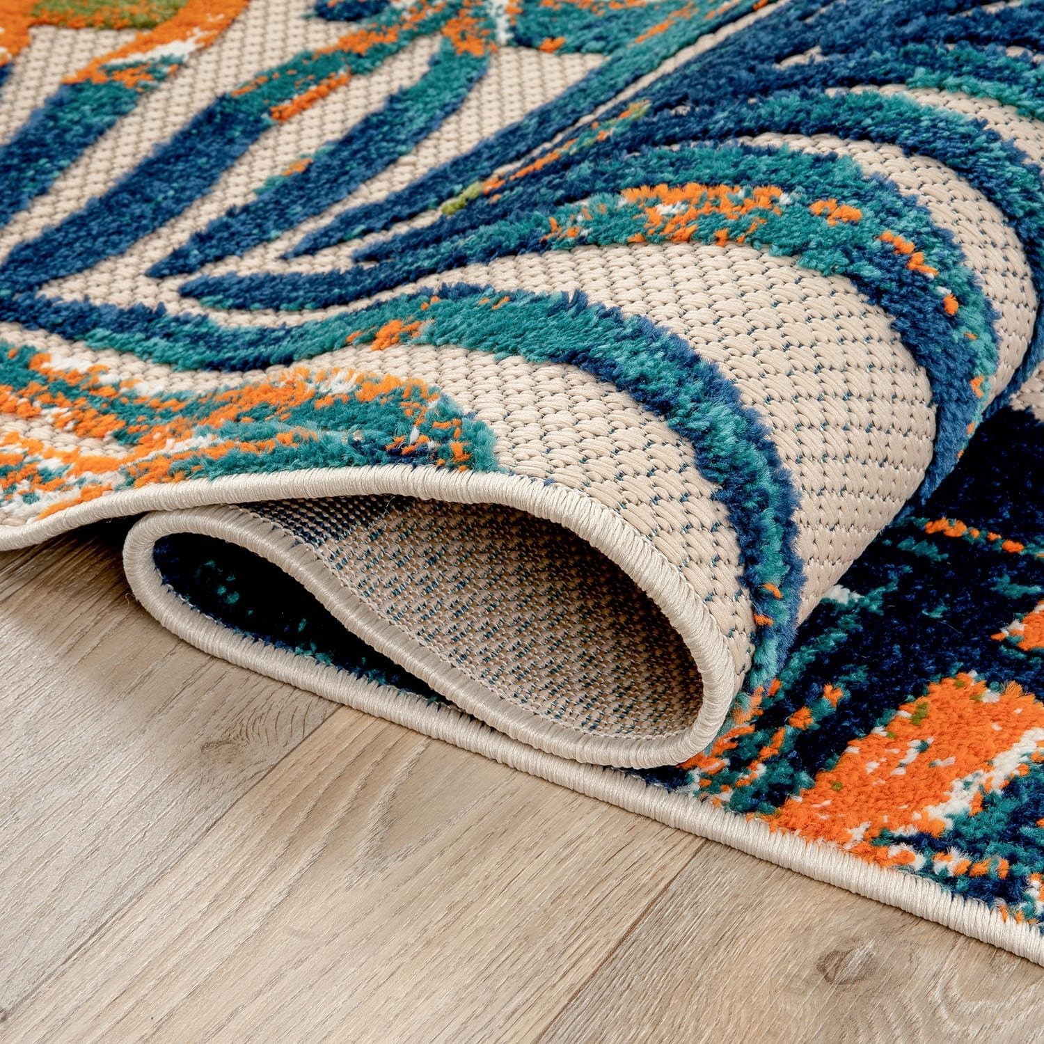 Tropical Floral Leaves Indoor/Outdoor Area Rug Durable Polypropylene