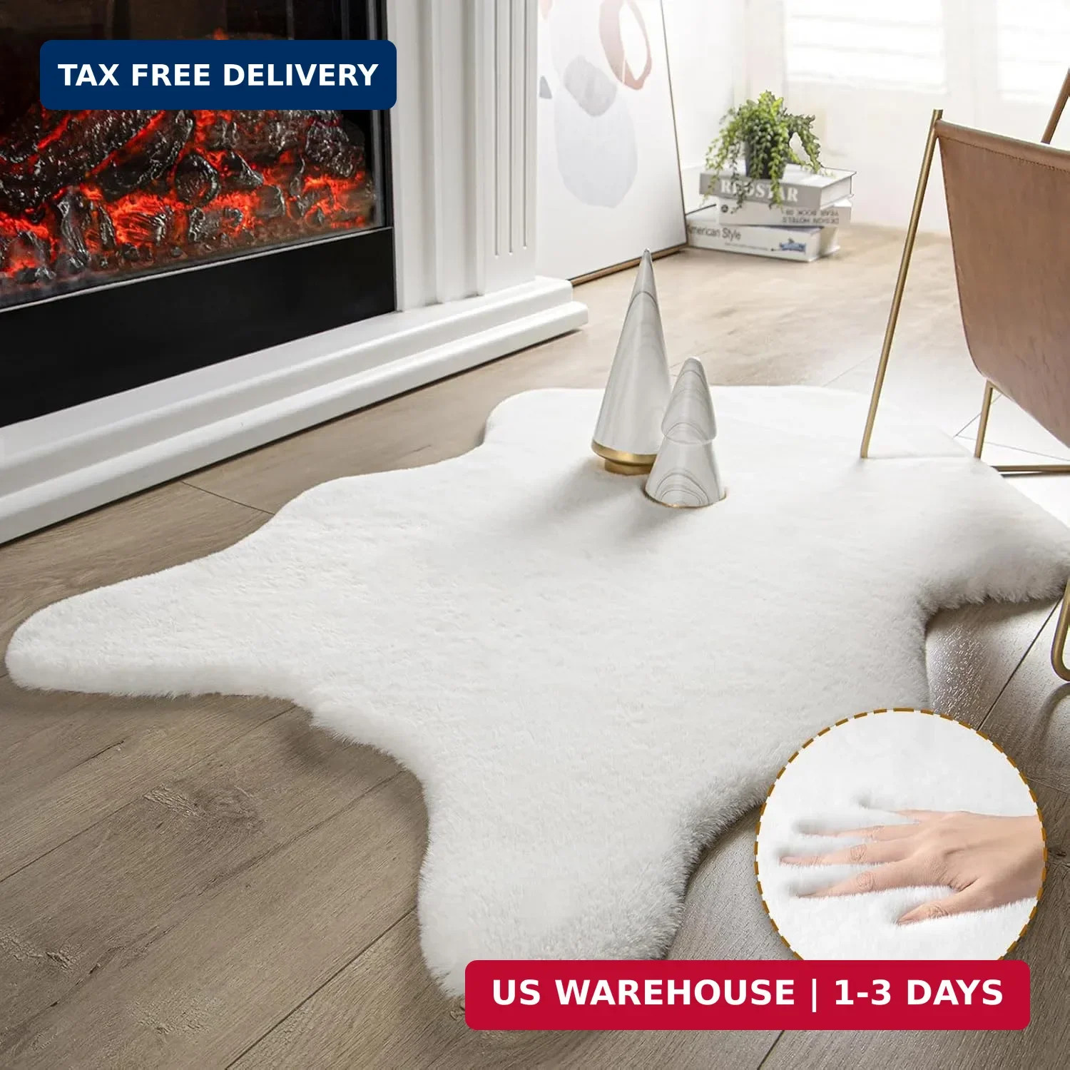 Ashler Faux Fur Rug, Upgraded Soft Faux Rabbit Fur White Area Rugs, 2 x 3 Feet,