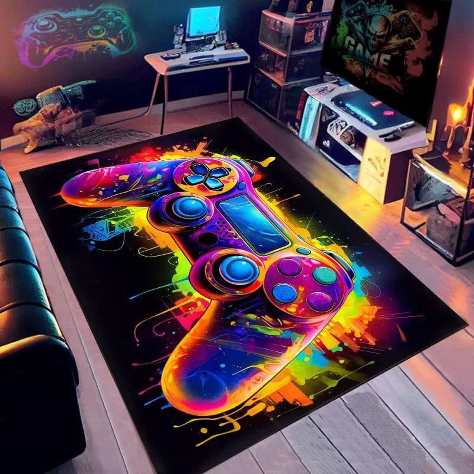 Teen Gamer Video Game Player Playroom Bedroom Area Rug Mat 63×47 Inch