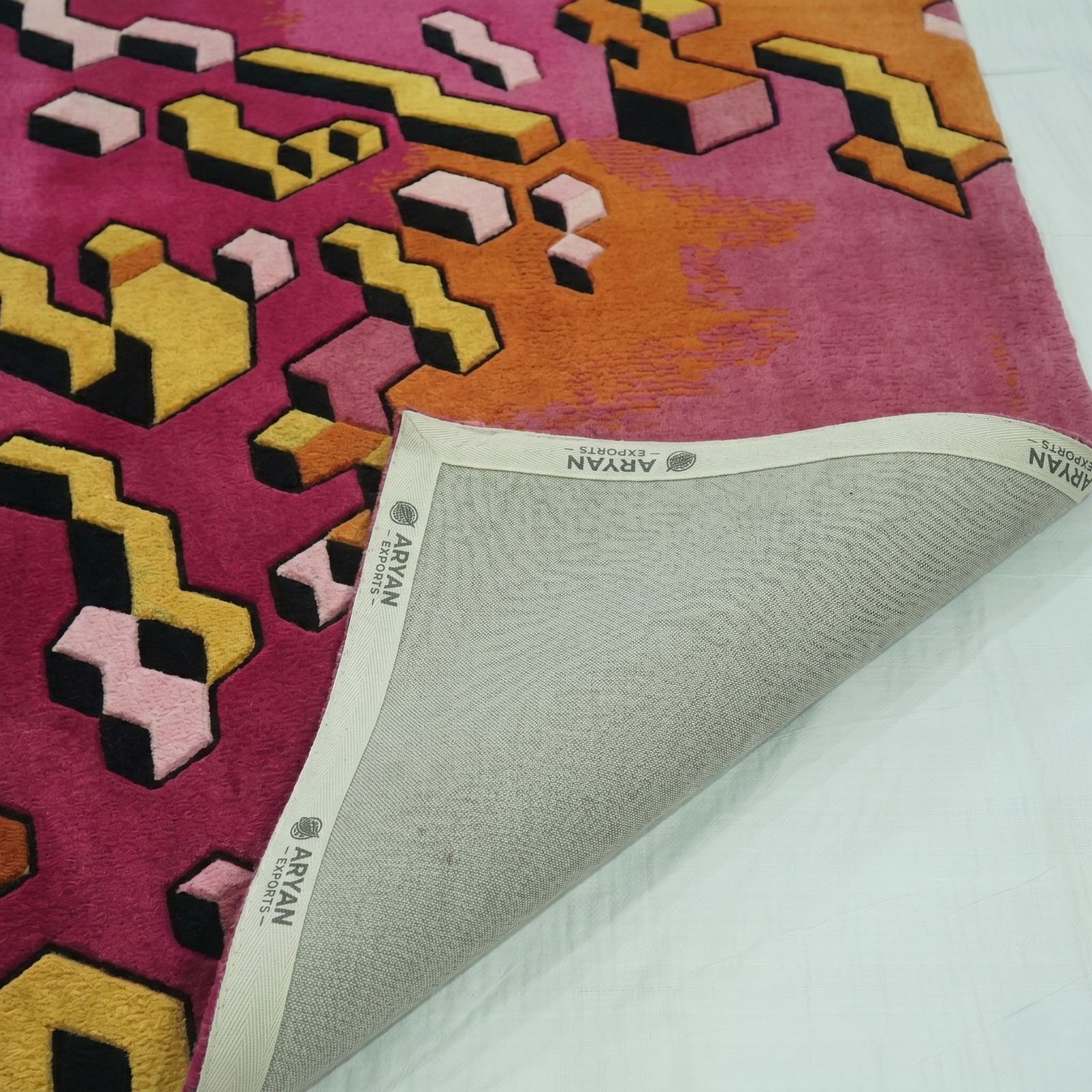 Modern Luxury Bedroom Interior with Vibrant Pink and Orange Geometric Decor