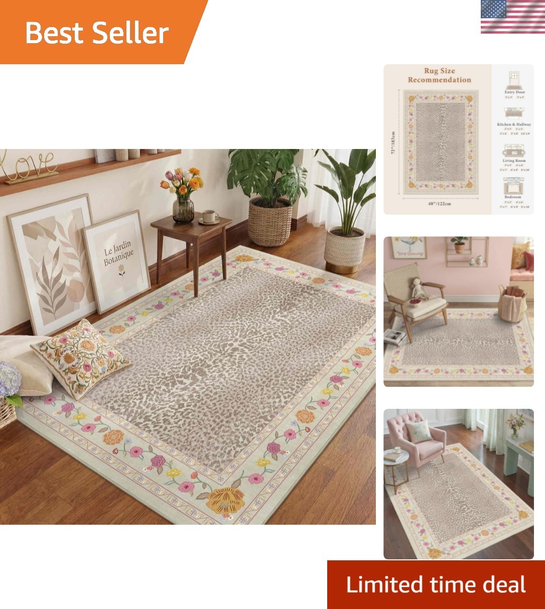 4×6 Leopard Print Rug for Living Room, Machine Washable Area Rug for Bedroom,…