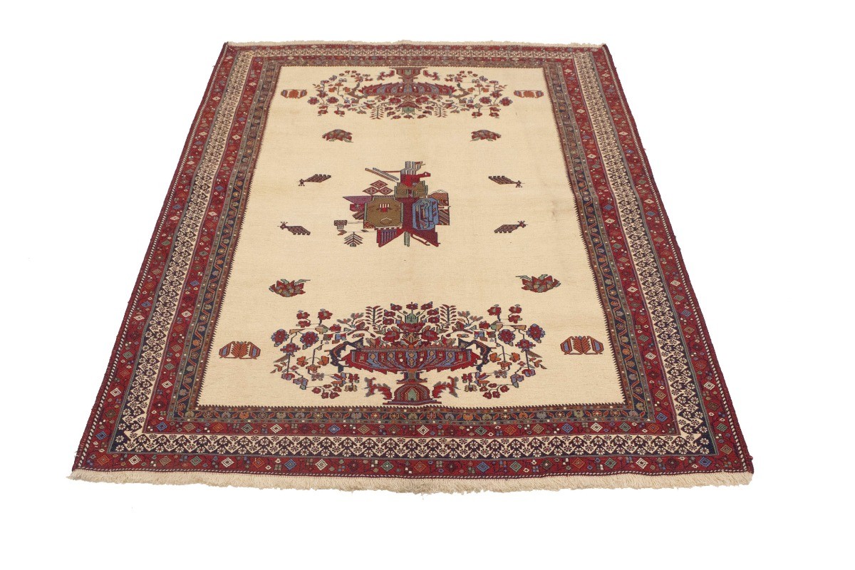 Sumak Pictorial Floral Tribal Style Oriental Rug Flat-Weave Wool Carpet 4’6X6 ft