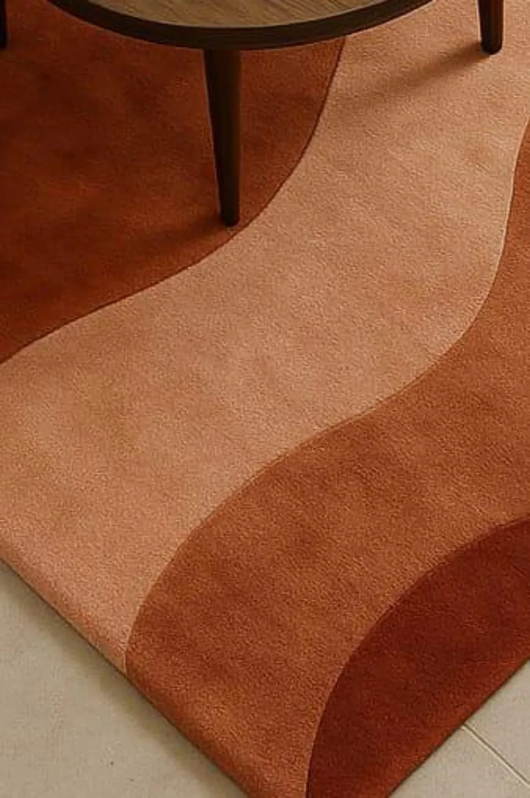 New Modern Wavy Hand-Tufted Wool Rug | Rust & Terracotta Area| Abstract Carpet.