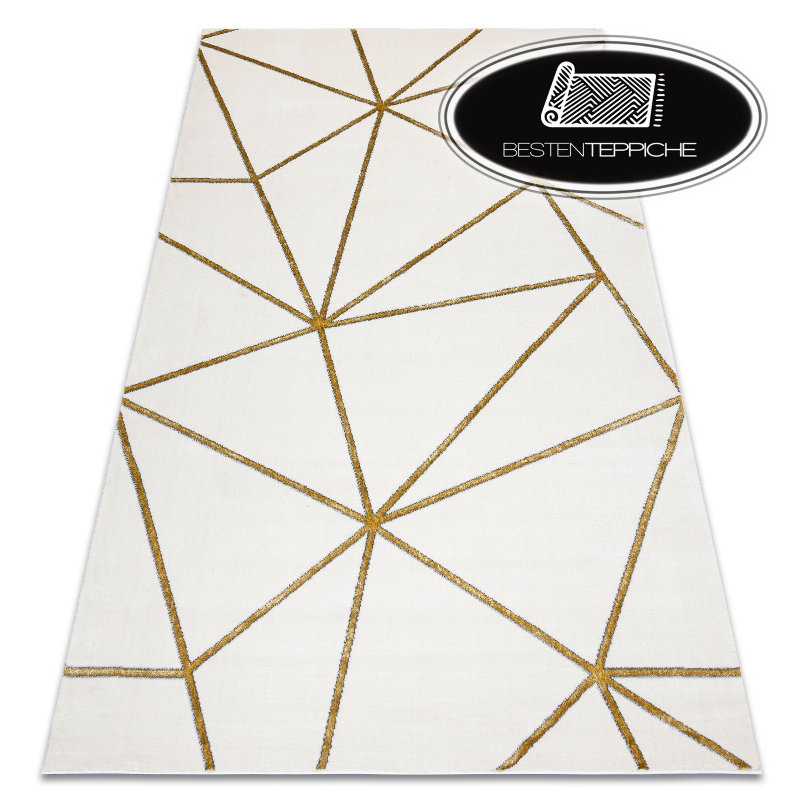Modern Exclusive Rugs ” Emerald ” Mosaic Geometric Glamour Cream Gold Soft