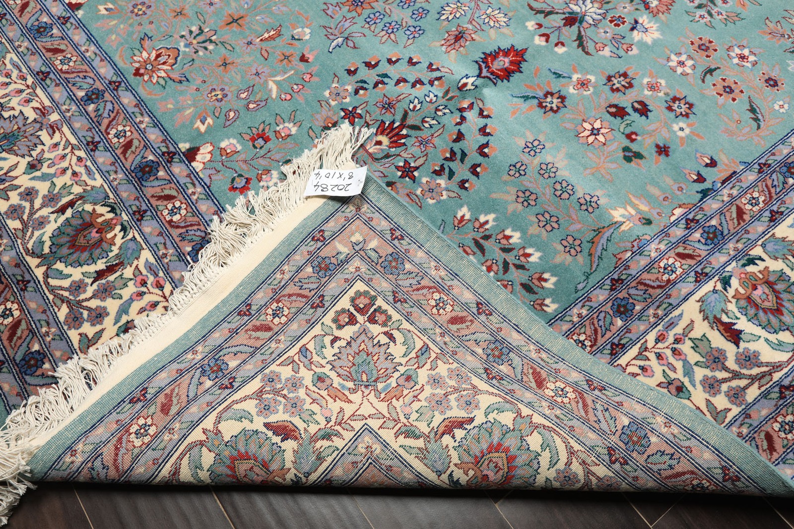 8’1”x10’4” Hand Knotted New Zealand Wool Turquoise Indo Saroukk 200 KPSI Rug