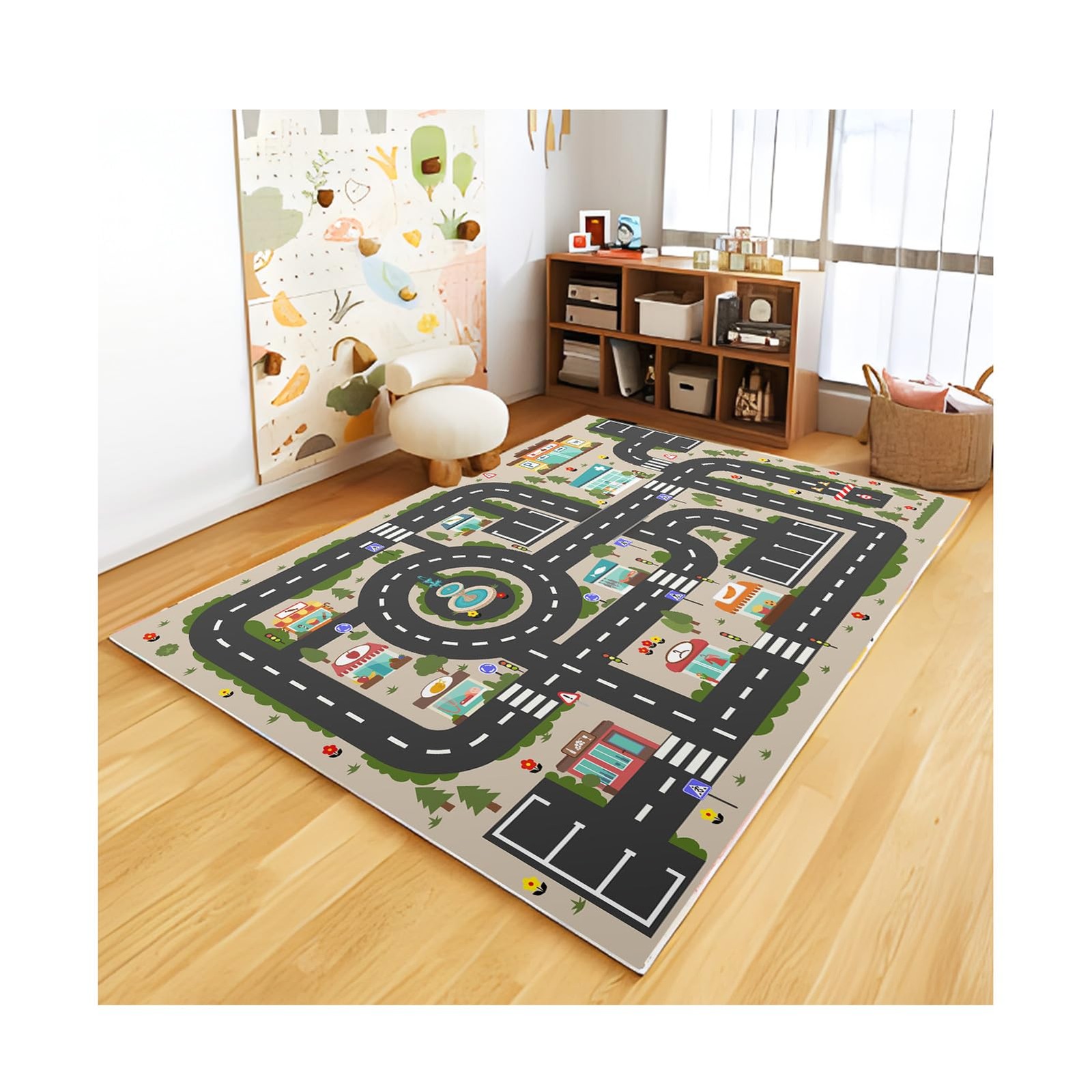 Analog ABC Kids Rug Playroom Car Play Mat City Life Road Rug for Cars Fun Cit…