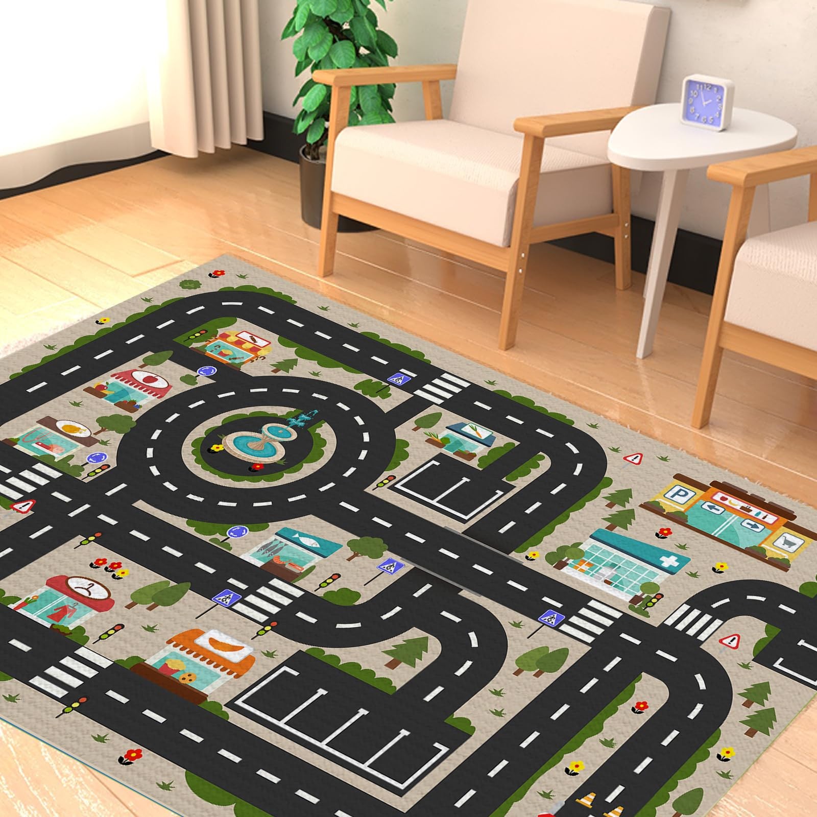 Analog ABC Kids Rug Playroom Car Play Mat City Life Road Rug for Cars Fun Cit…