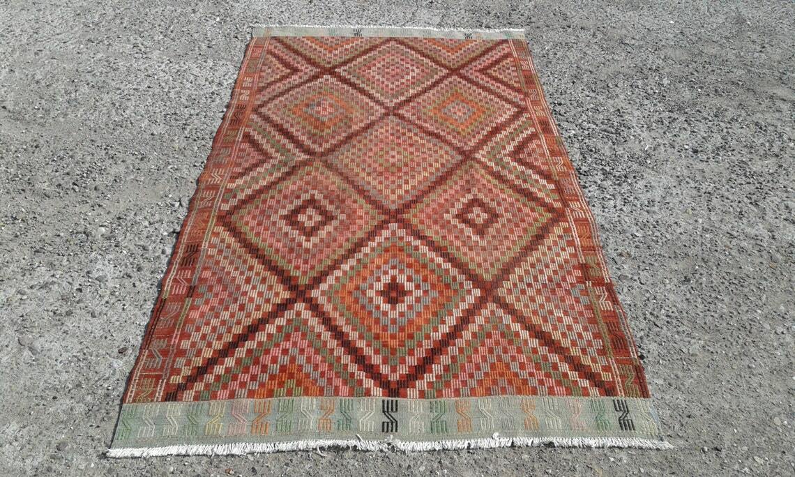 Turkish kilim rug, bohemian kilim rug,vintage kilim rug, 5’9″x 10’11″ft,