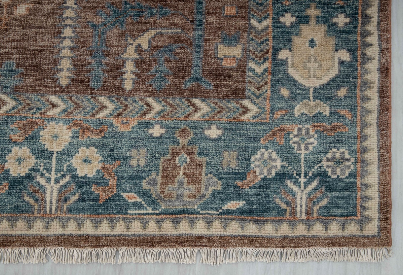 9×12 Brown Blue Cypress Tree Design Hand Knotted Soft Wool Persiann Oushak Rug