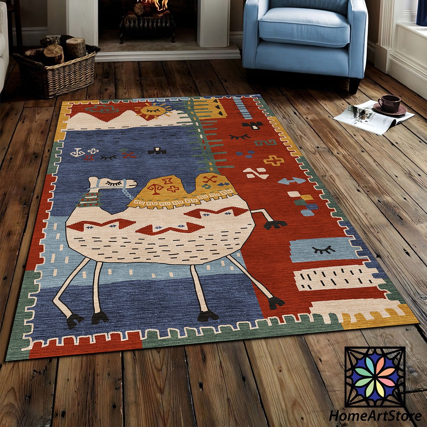 Desert Theme Cartoon Camel Carpet Kids Rug Playroom Mat Children Safari Decor