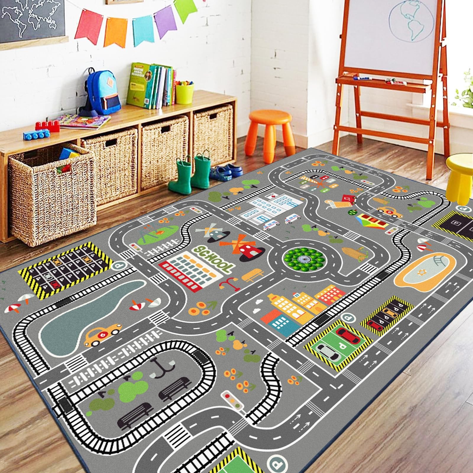 Car Rug Play Mat Great for Playing with Cars and Toys Kid Playroom Carpet wit…